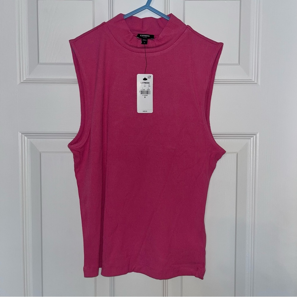 Express Ribbed Sleeveless Mock Neck top Size M Fuchsia Pink NWT